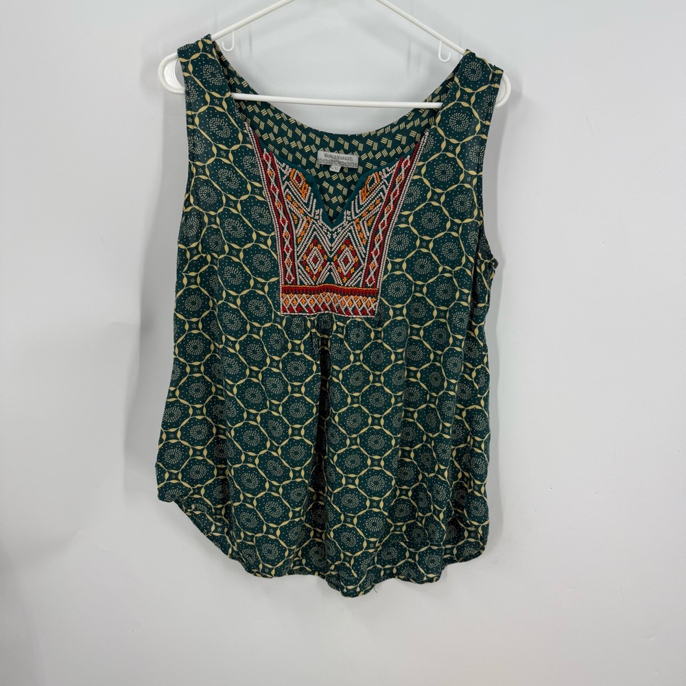 Cost Plus World Market Embellished split neck Tank Top L/XL